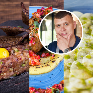 Карпаччо из петрушки, котлеты из двух видов мяса и тартар из селедки