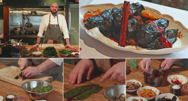 Как приготовить долму с черносливом в свекольных листьях фото