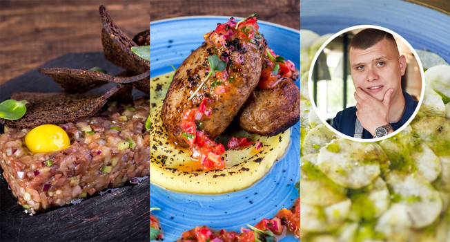 Карпаччо из петрушки, котлеты и тартар из селедки фото