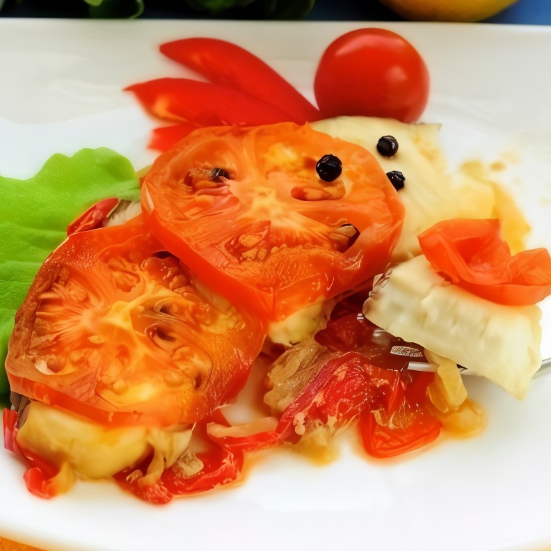 Акула, запеченная с овощами