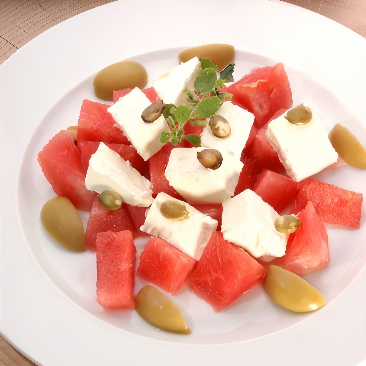 Арбузный салат с фетой и мятой