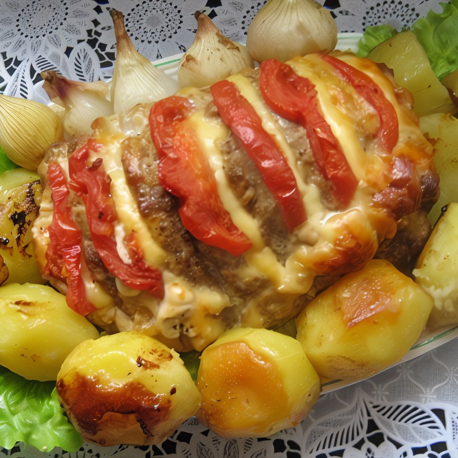 Ароматная праздничная свинина, фаршированная сыром и помидорами