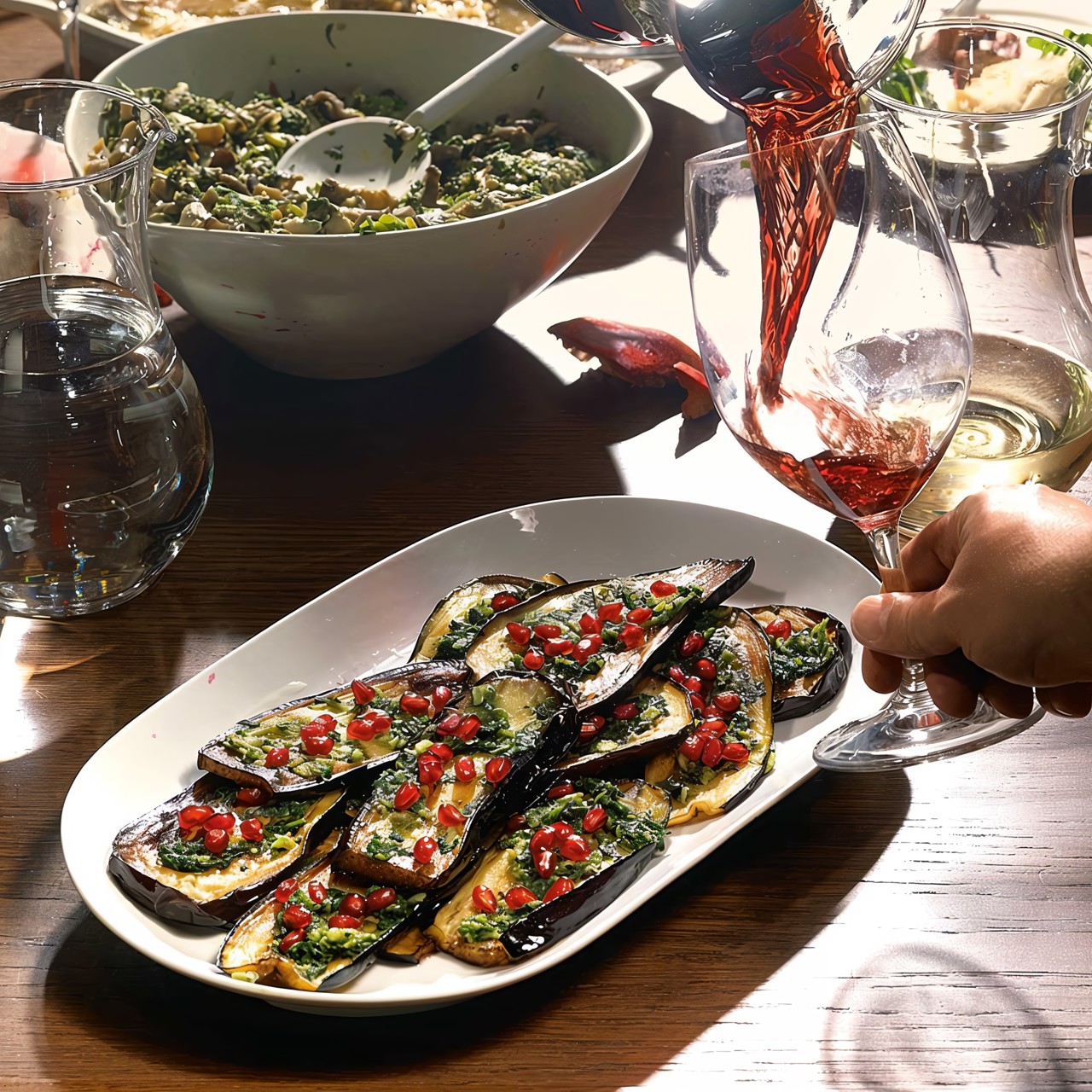 Баклажаны жареные с гранатом и зеленью