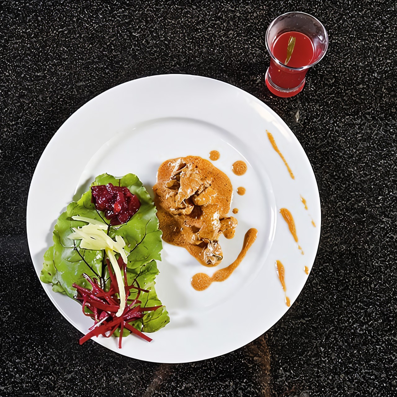 Бефстроганов со свекольно-земляничным гарниром