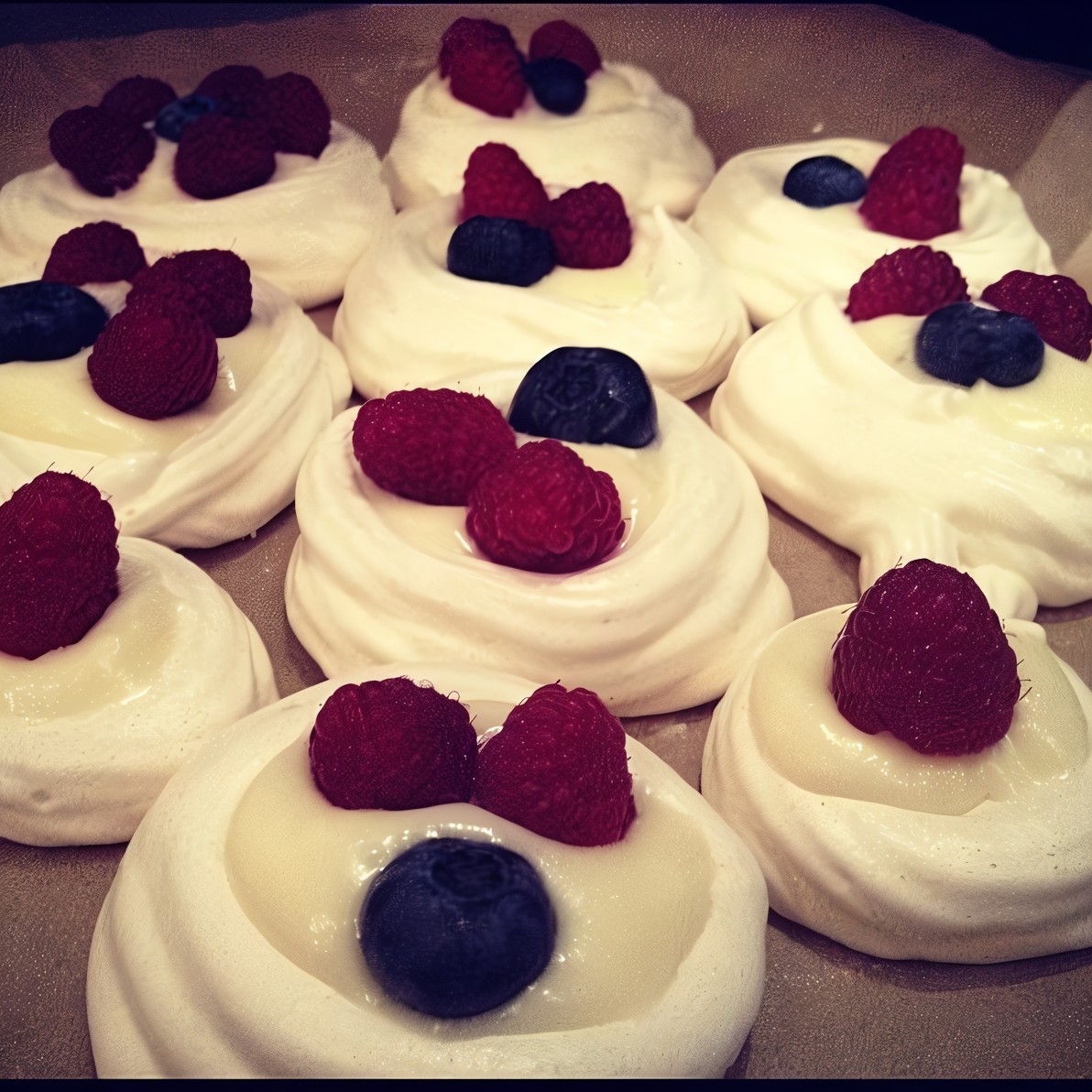 Безе с сырным кремом и ягодами