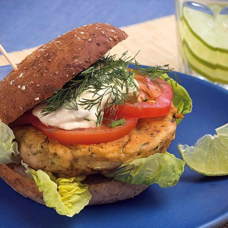 Быстрые бургеры с тунцом, латуком и помидором