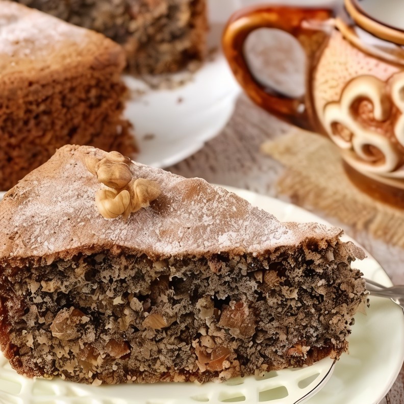 Быстрый пирог с орехами и изюмом