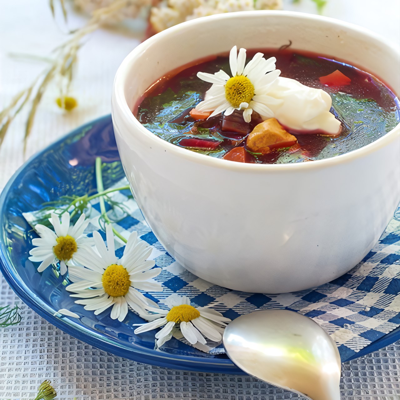 Борщ из печеной свеклы с шотландской сельдью