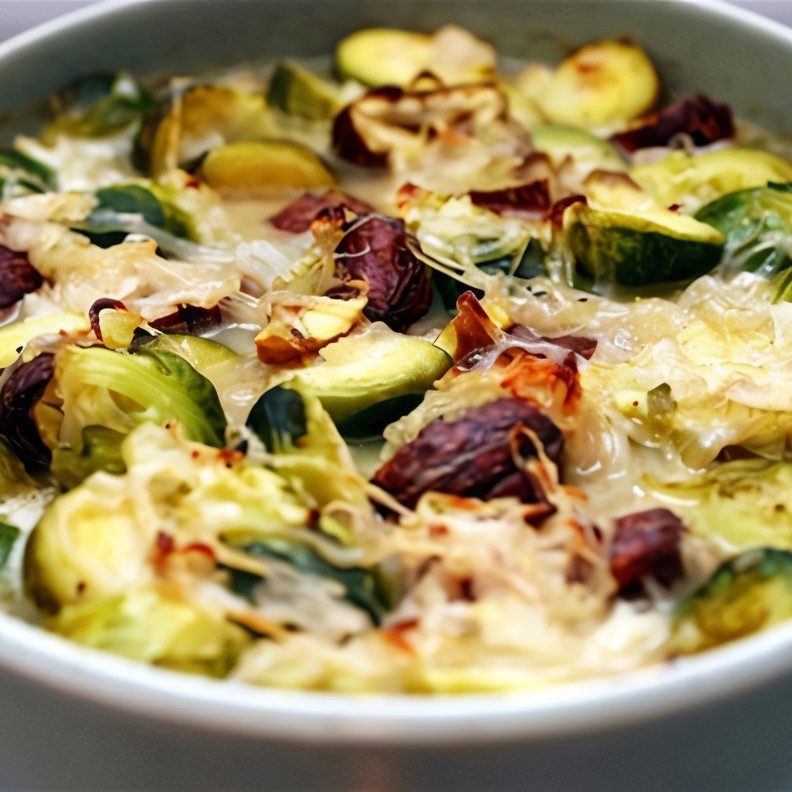 Брюссельская капуста и каштаны в соусе из коричневого масла