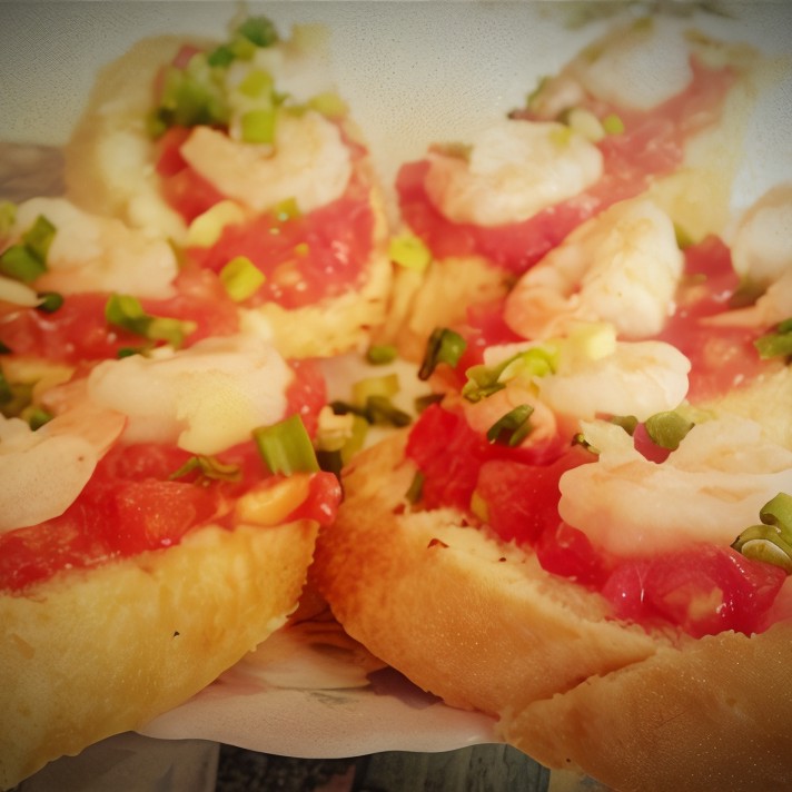 Брускетта с креветками и авокадо