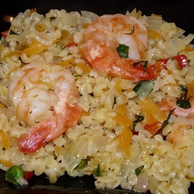 Булгур с креветками и овощами