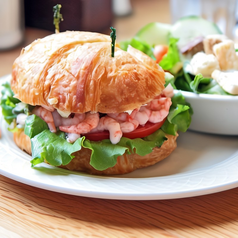 Булочки с томатами, зеленым салатом и креветками