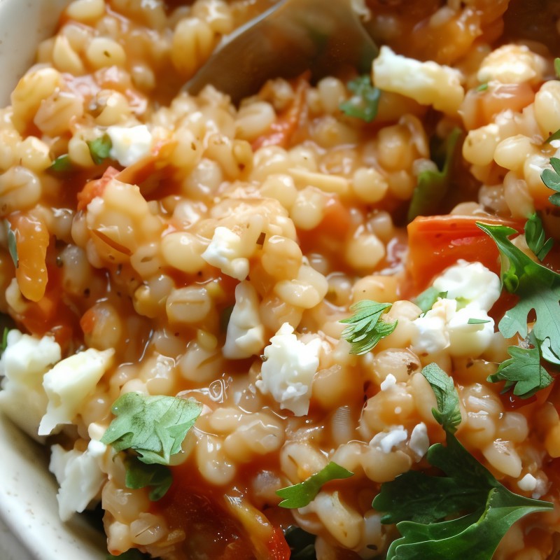 Чесночно-томатное ризотто из перловки