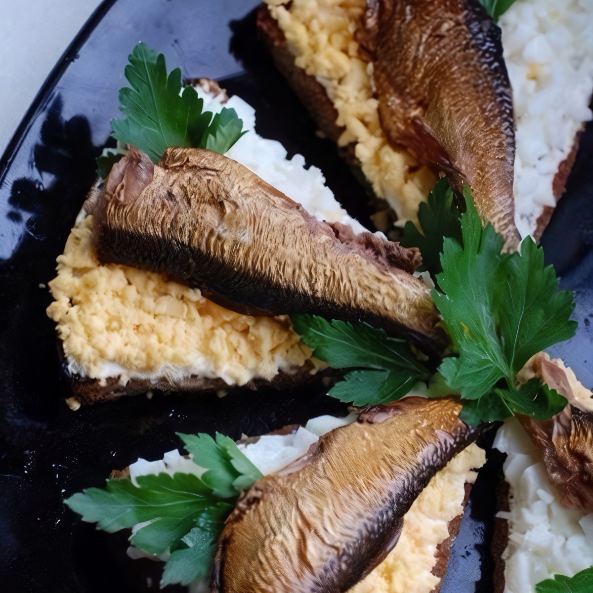 Чесночные гренки с яйцом и шпротами