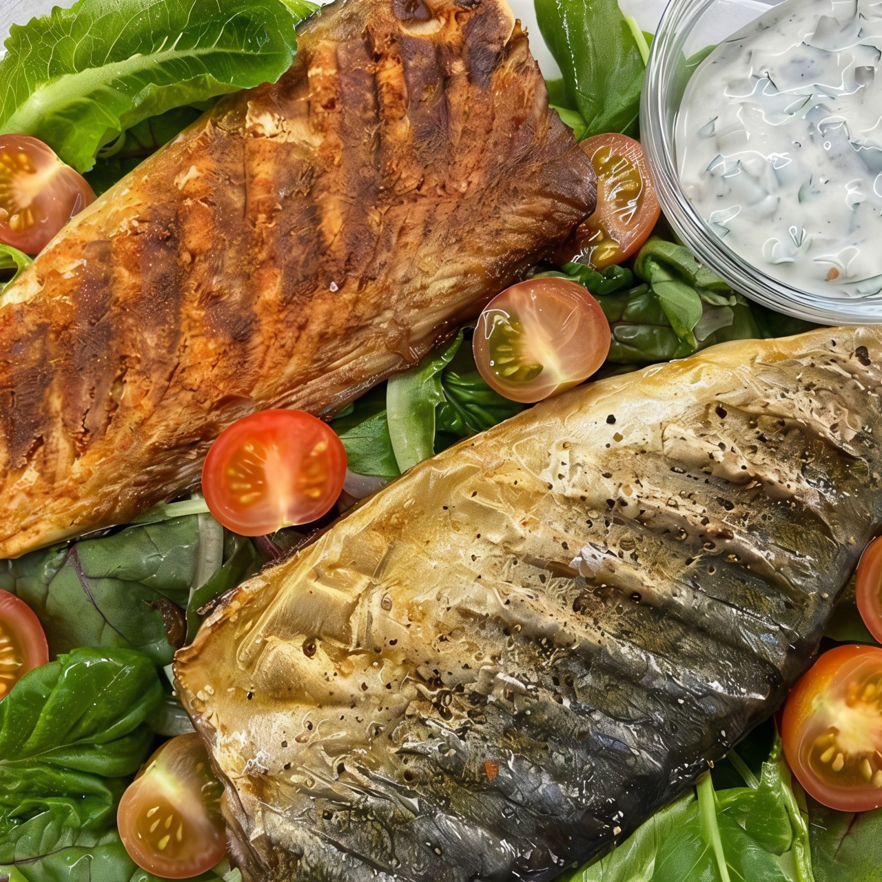 Cкумбрия гриль с соусом на основе йогурта