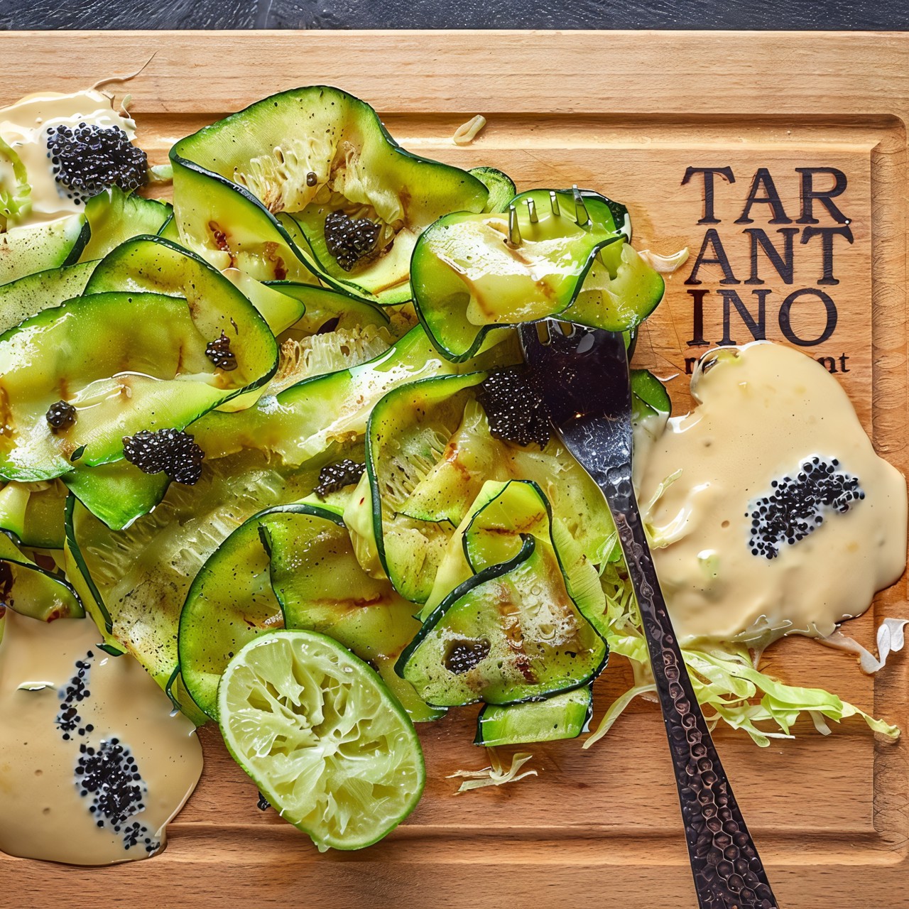 Цукини гриль с соусом понзу и щучьей икрой