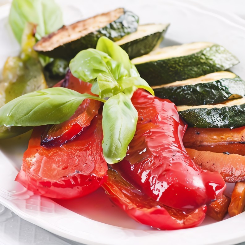 Цукини, тыква и перцы на гриле со свежим базиликом