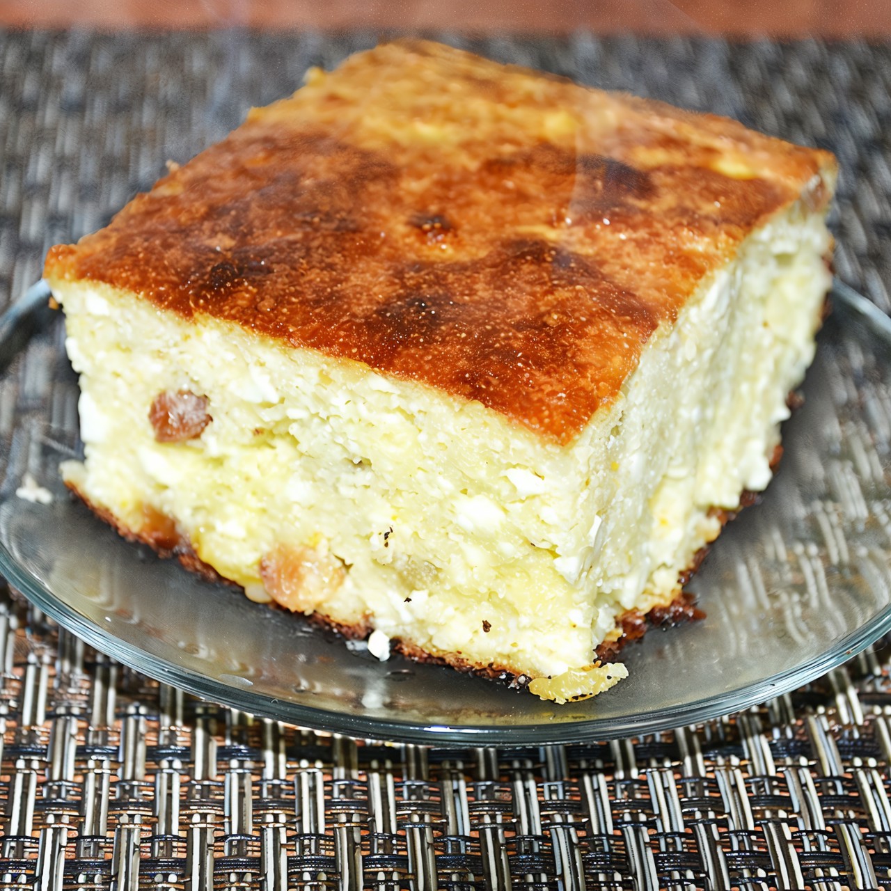 Диетическая творожная запеканка с изюмом