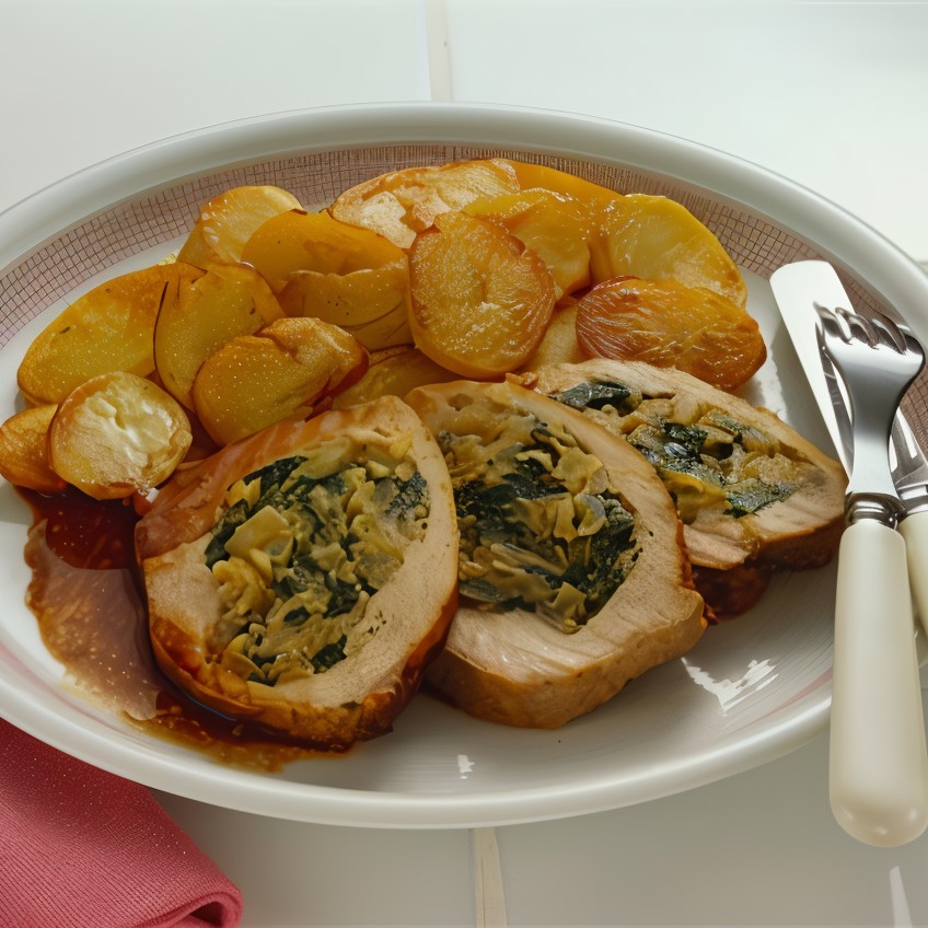 Фаршированная телятина со шпинатом и овощами