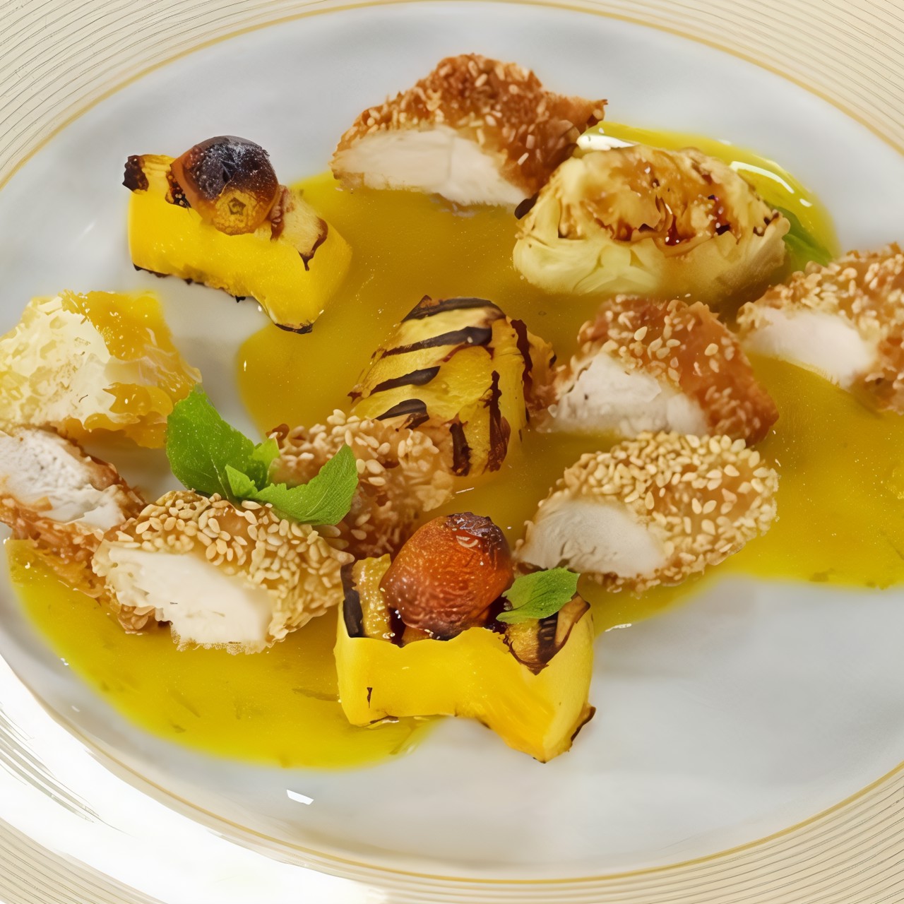 Филе цыплёнка с фруктами на гриле