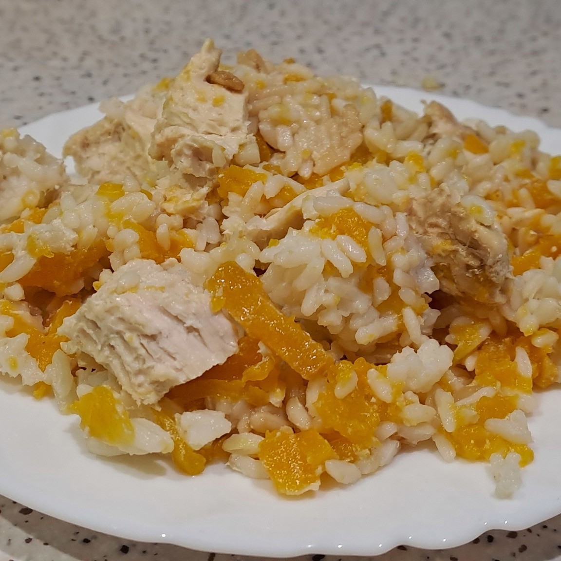 Филе куриной грудки с рисом и тыквой, запеченное в духовке