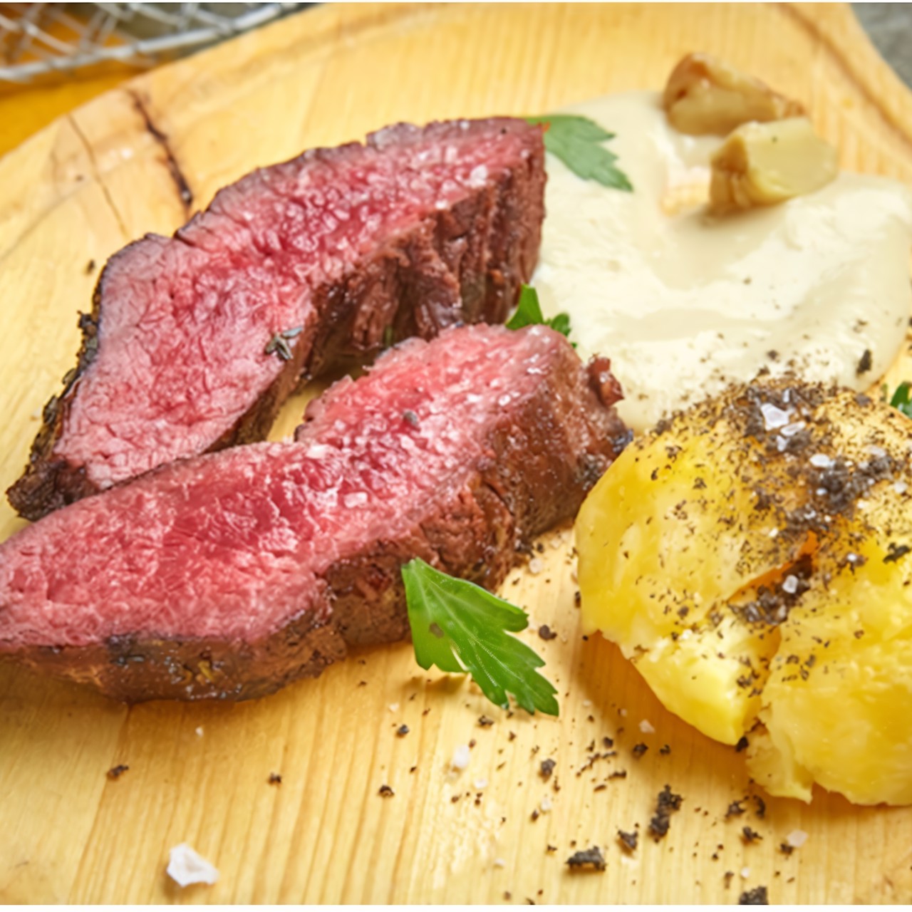 Филе страуса на гриле с печеным картофелем