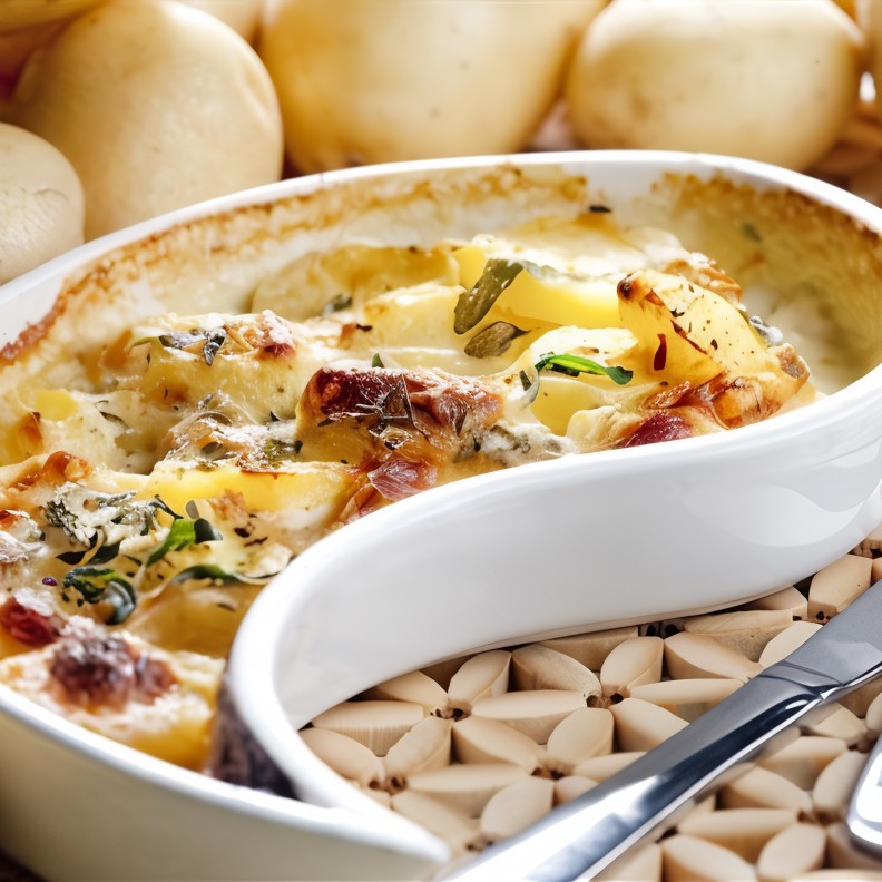 Филе судака, запеченное с картофелем в сметане