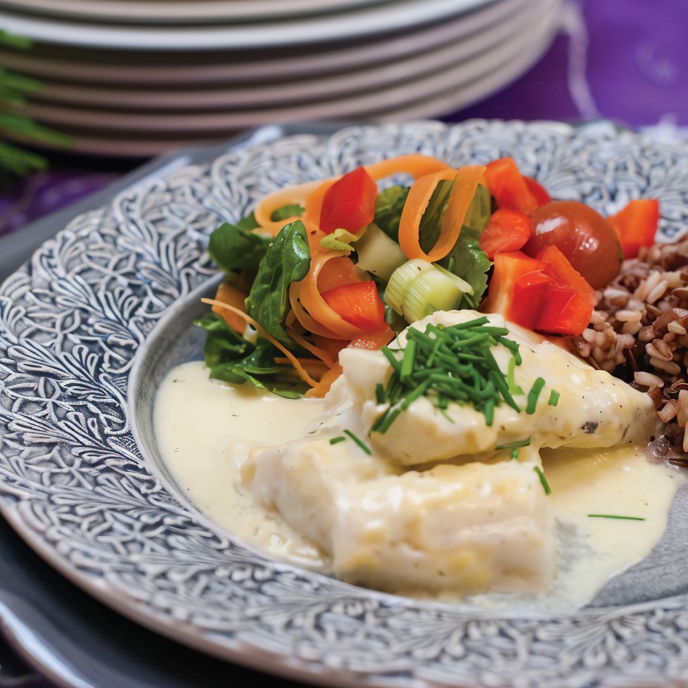 Филе трески в горчичном соусе с рисом