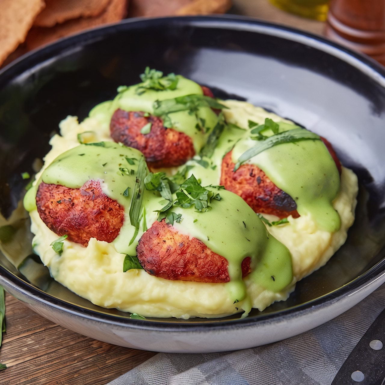 Фиш-боллы со шпинатом и картофельным пюре