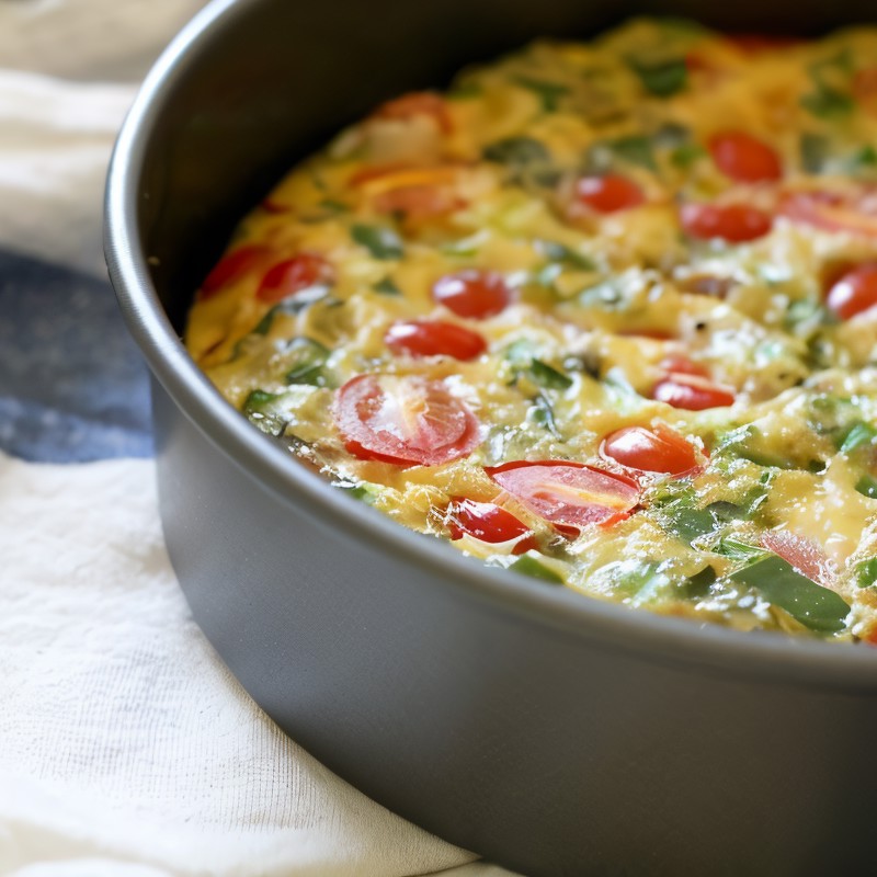 Фриттата с пореем, томатами и козьим сыром