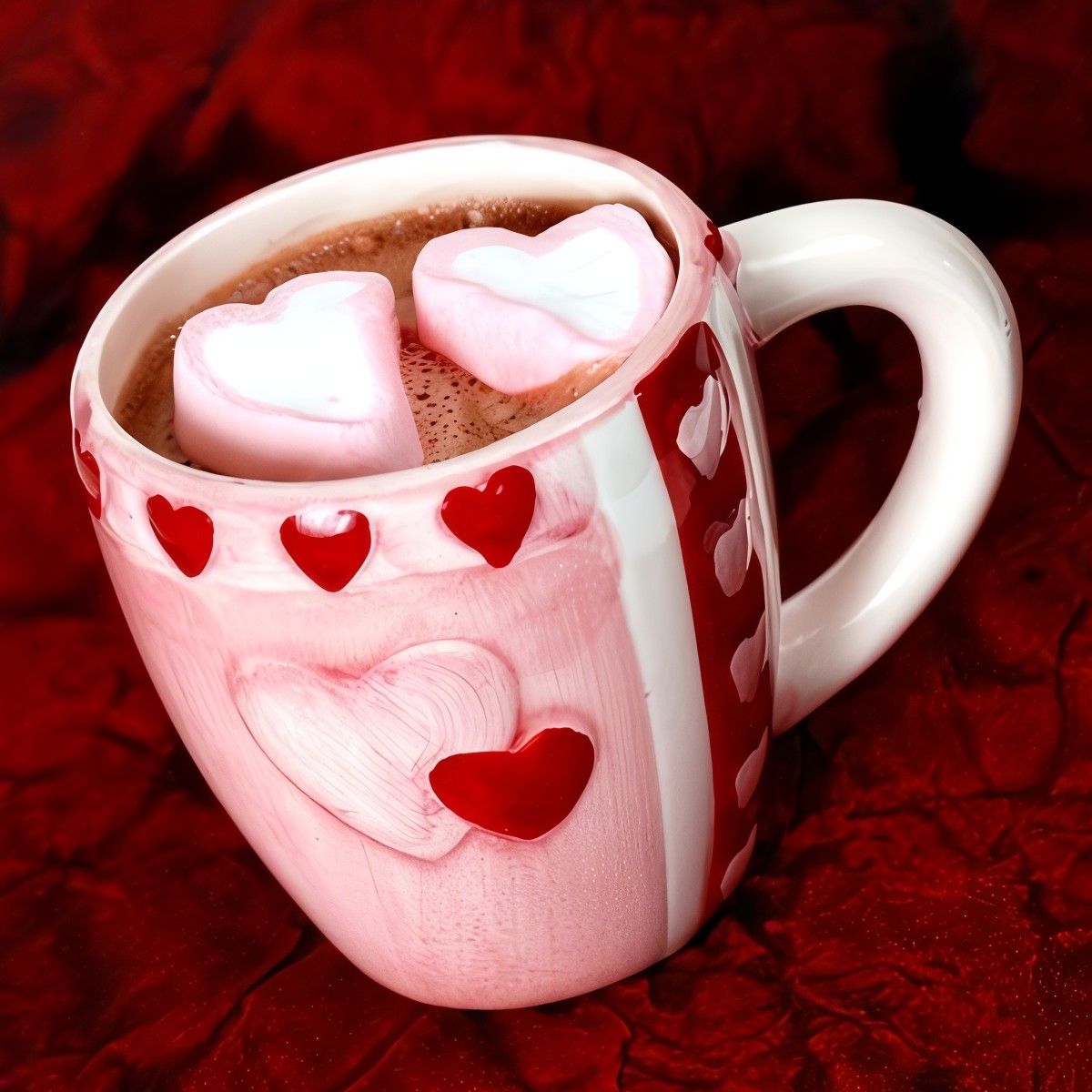 Горячий шоколад с сердцами из маршмеллоу