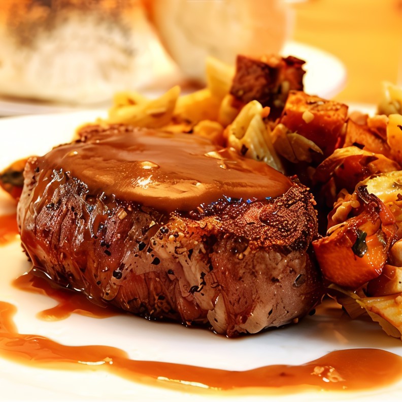 Говяжьи миньоны в соусе из красного вина и хрена