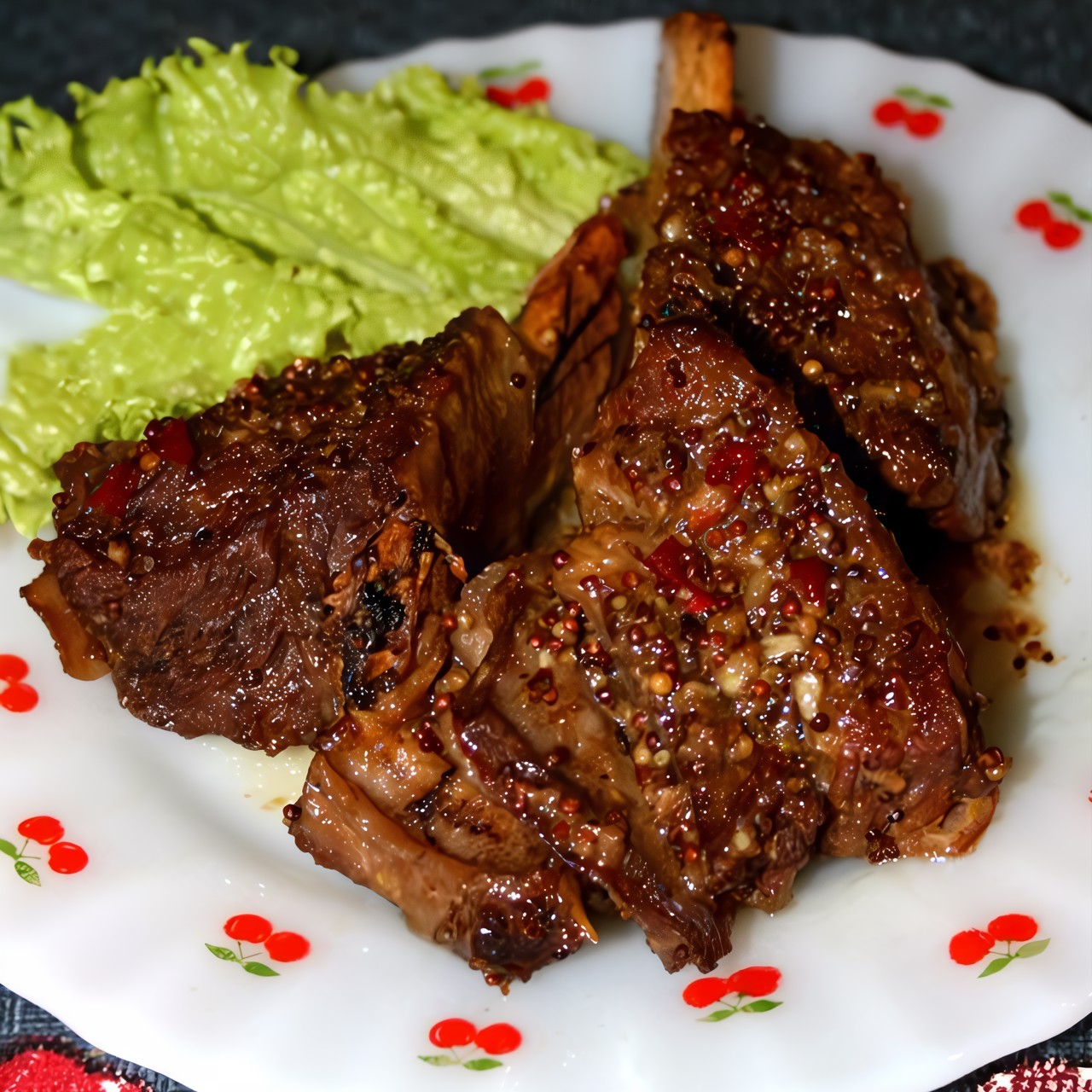 Говяжьи ребра, запеченные в медово-горчичном маринаде