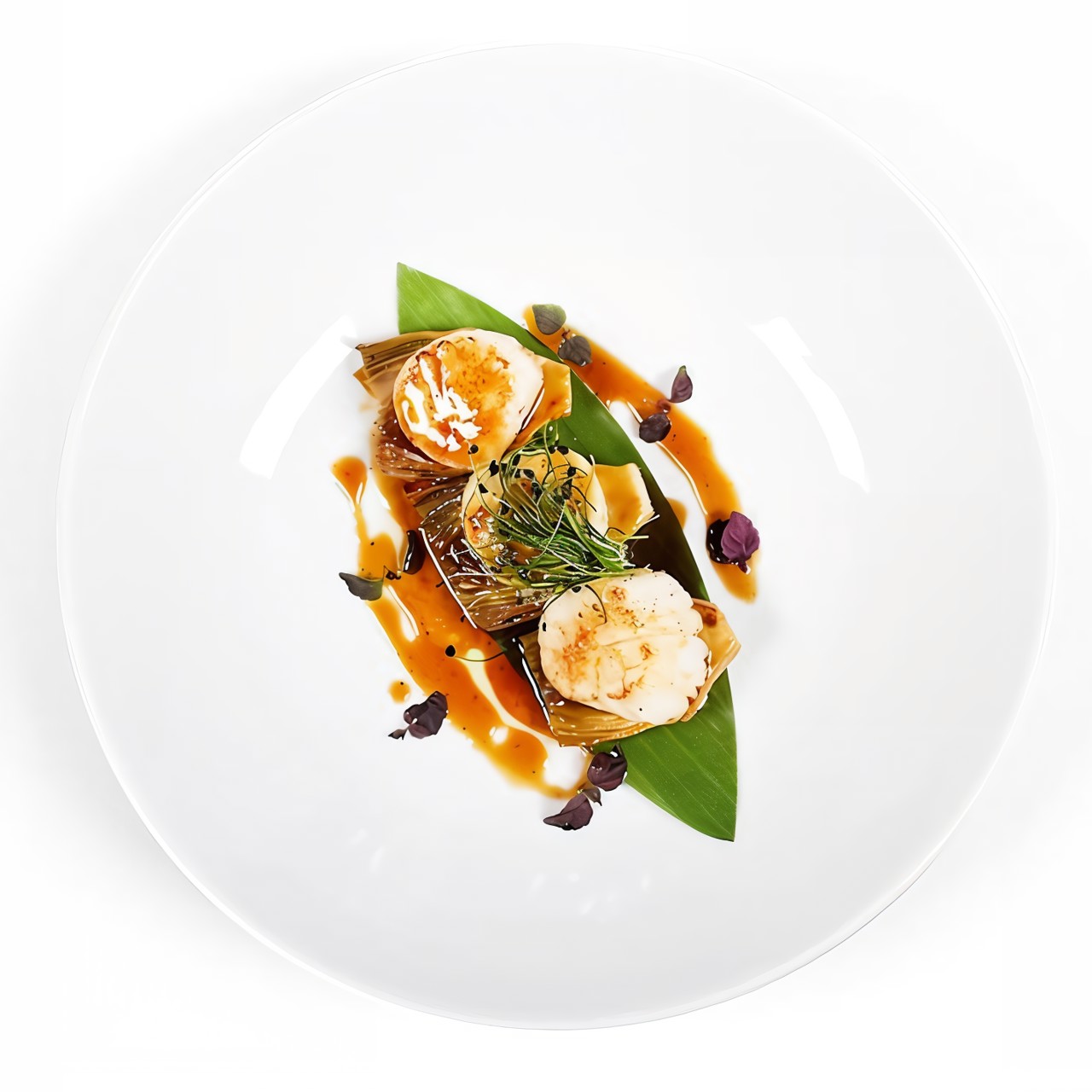 Гребешки с артишоками и соусом унаги