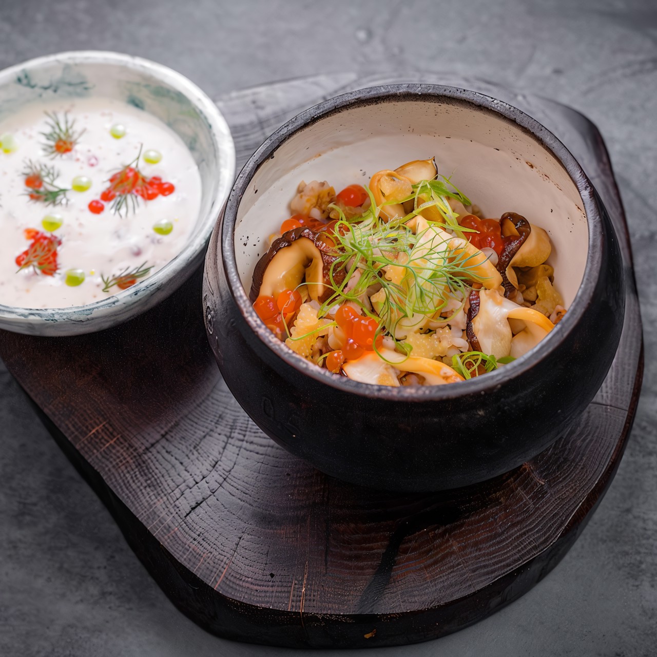 Гречневая каша с белыми грибами и красной икрой