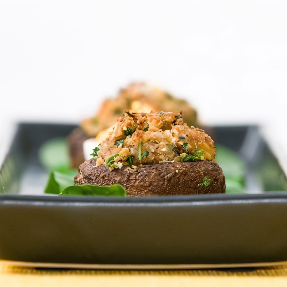 Грибы фаршированные сыром бри, с зеленью и чесноком