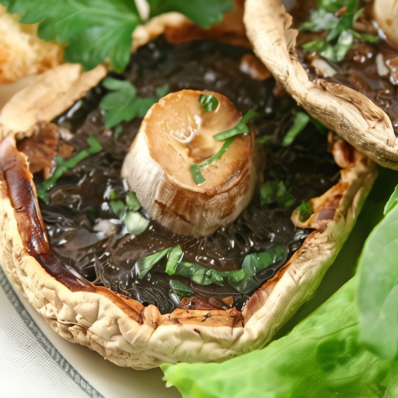 Грибы на гриле с трюфельным маслом, рукколой и пармезаном