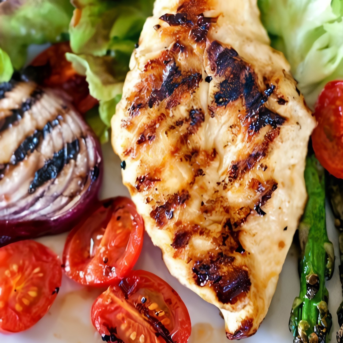 Грудка курицы на гриле с овощами