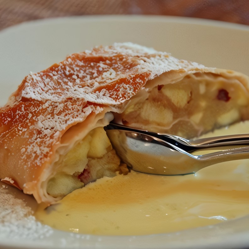 Грушево-яблочный штрудель с соусом