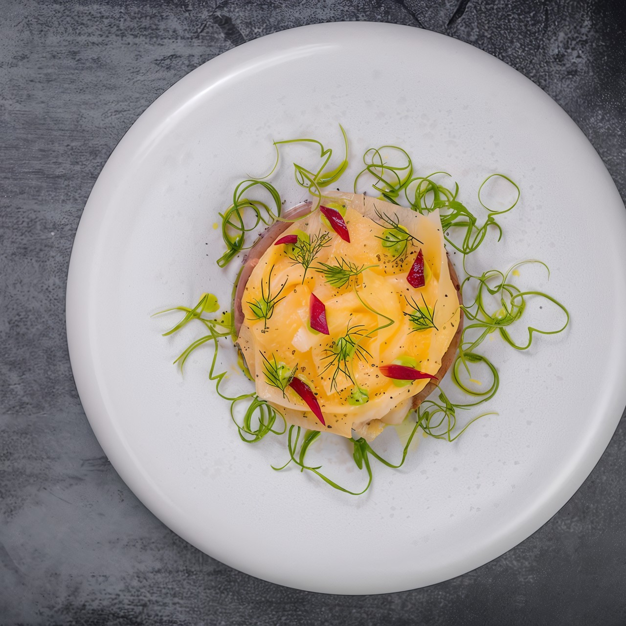 Холодец из языка с белой маринованной редькой