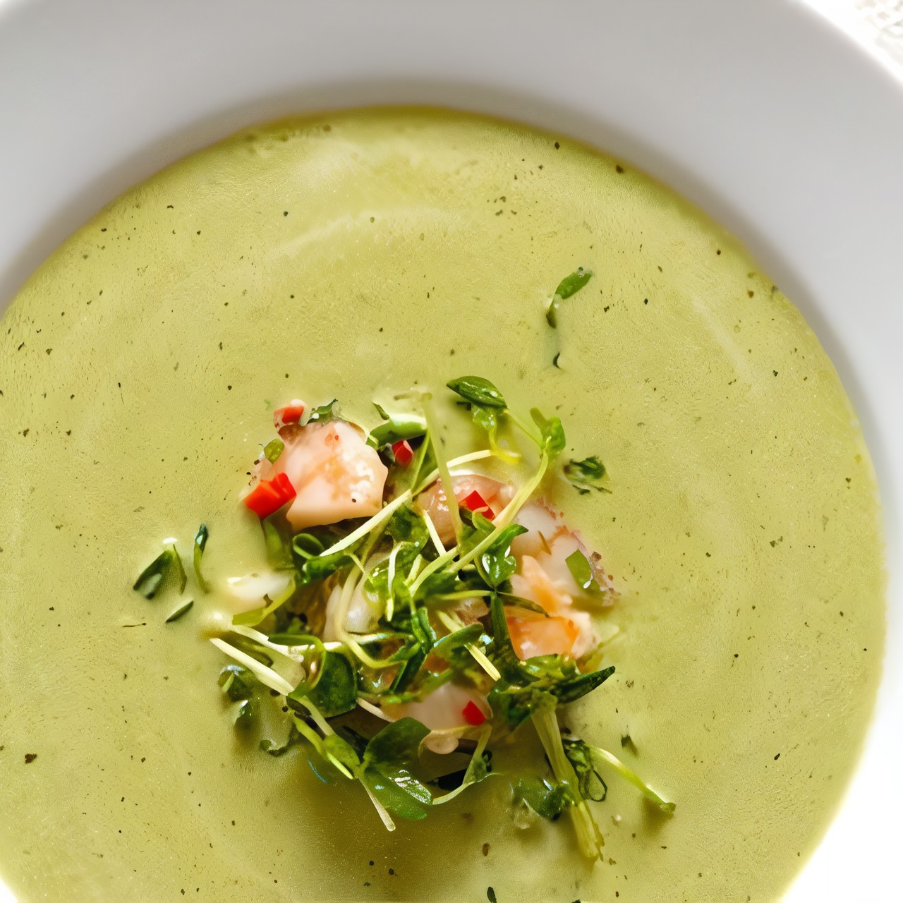 Холодный гороховый суп с креветками