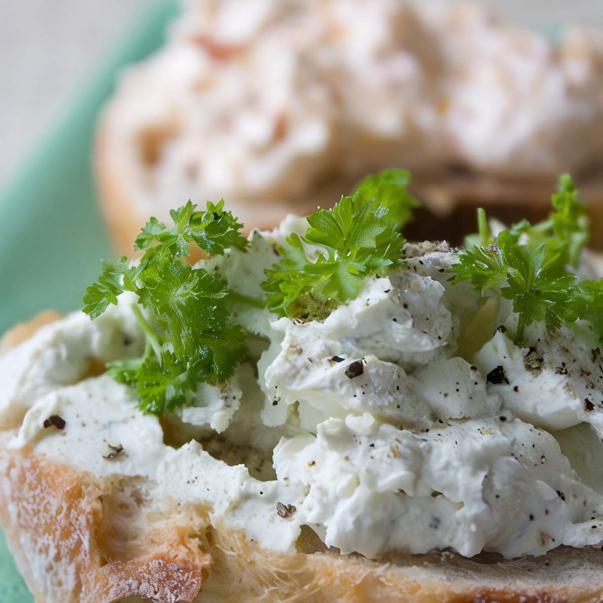 Хрустящий французский багет с паштетом из яиц, чили, петрушки и карри