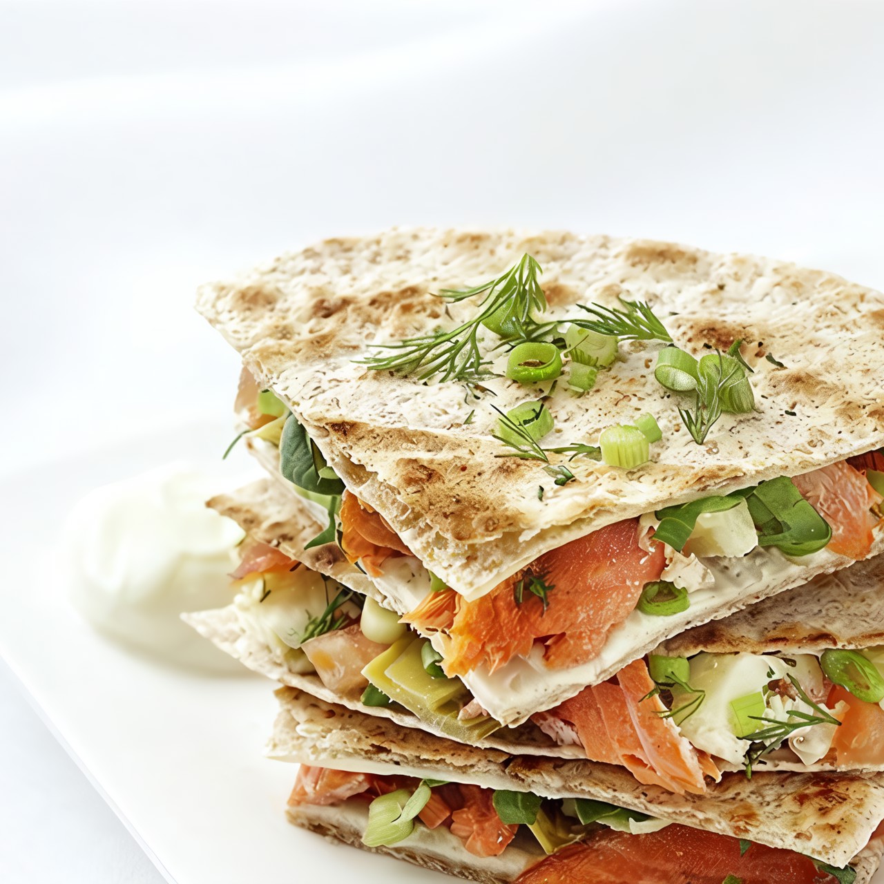 Хрустящий салат с лососем в тортилье