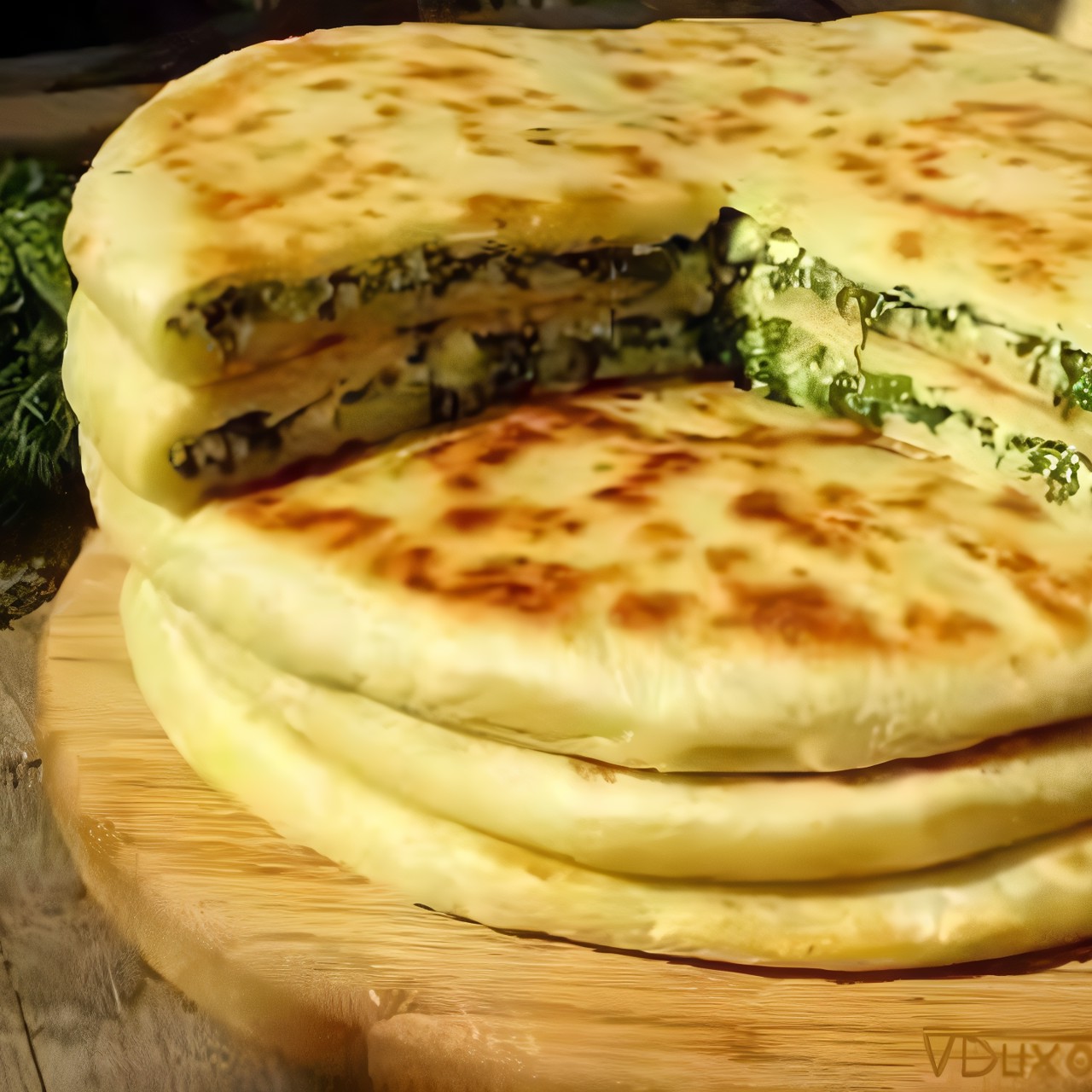 Индийская лепешка паратха с зеленью и сыром