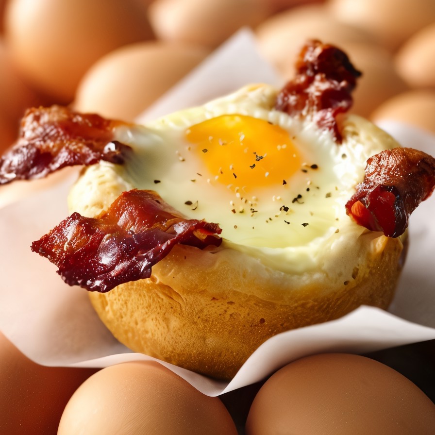 Яйцо с беконом в корзиночке из хлеба