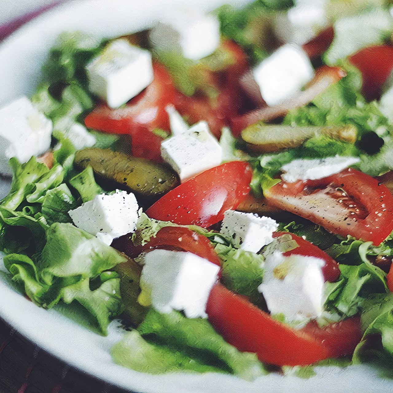 Яркий салат с помидорами и сербской брынзой