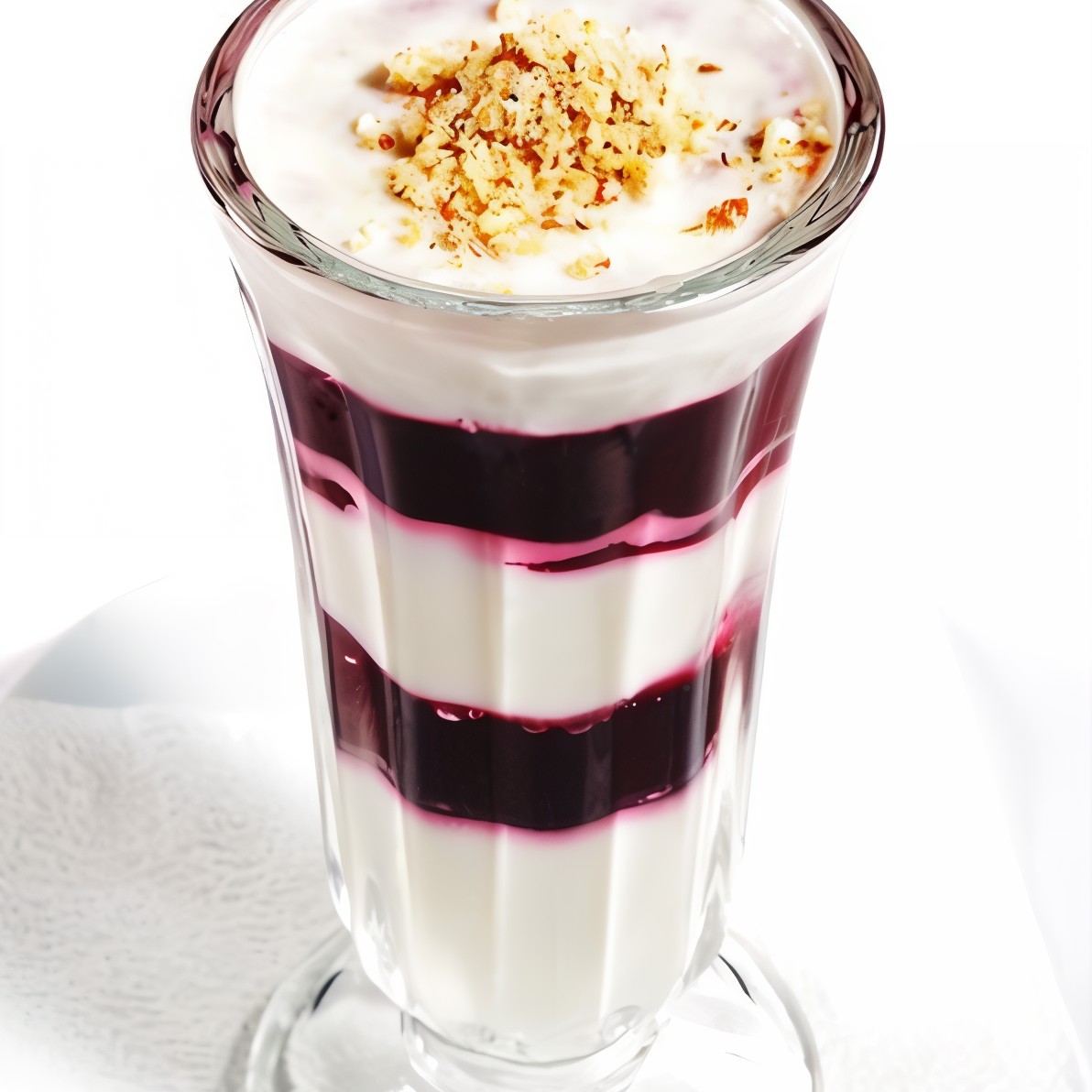 Йогурт с ягодным пюре, фисташками и кедровыми орешками