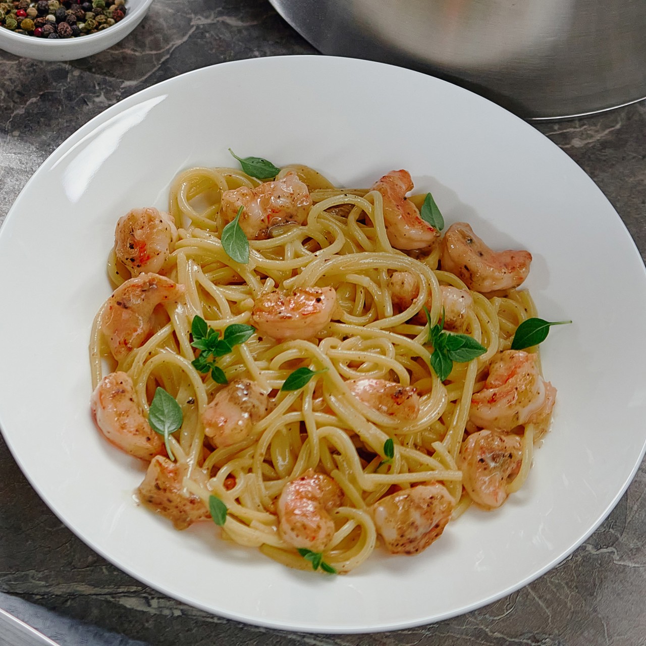 Качо-э-пепе с креветками