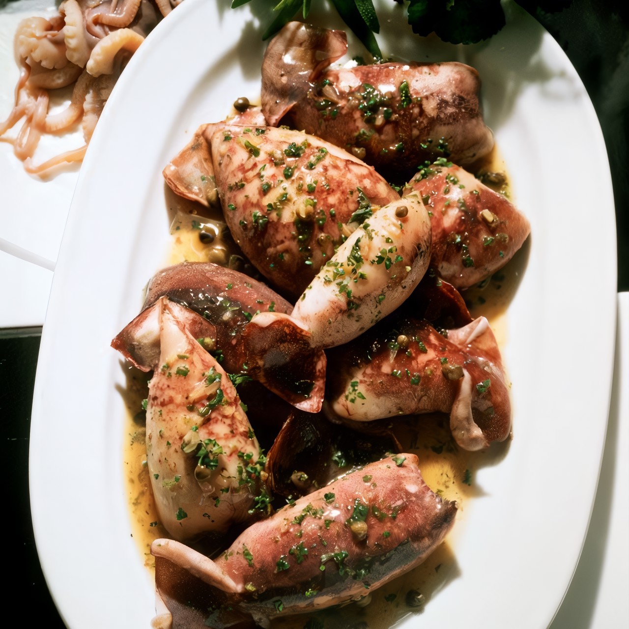 Кальмары фаршированные грибами и сыром