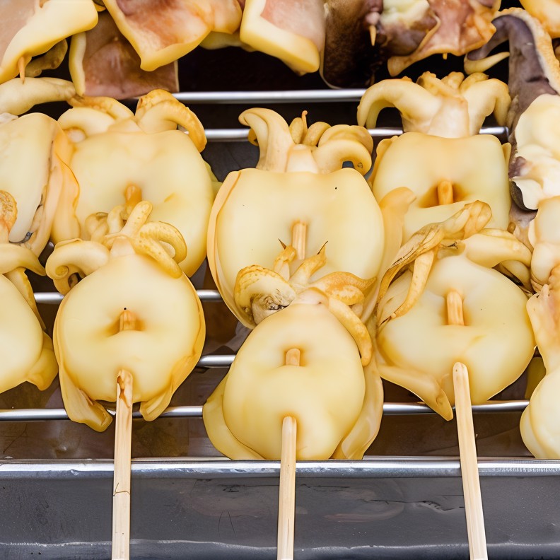 Кальмары на гриле с лимонно-каперсовым соусом и красным перцем